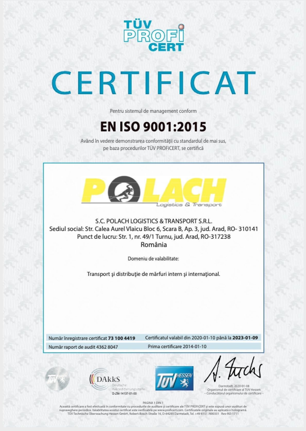 Certificat ISO Polach